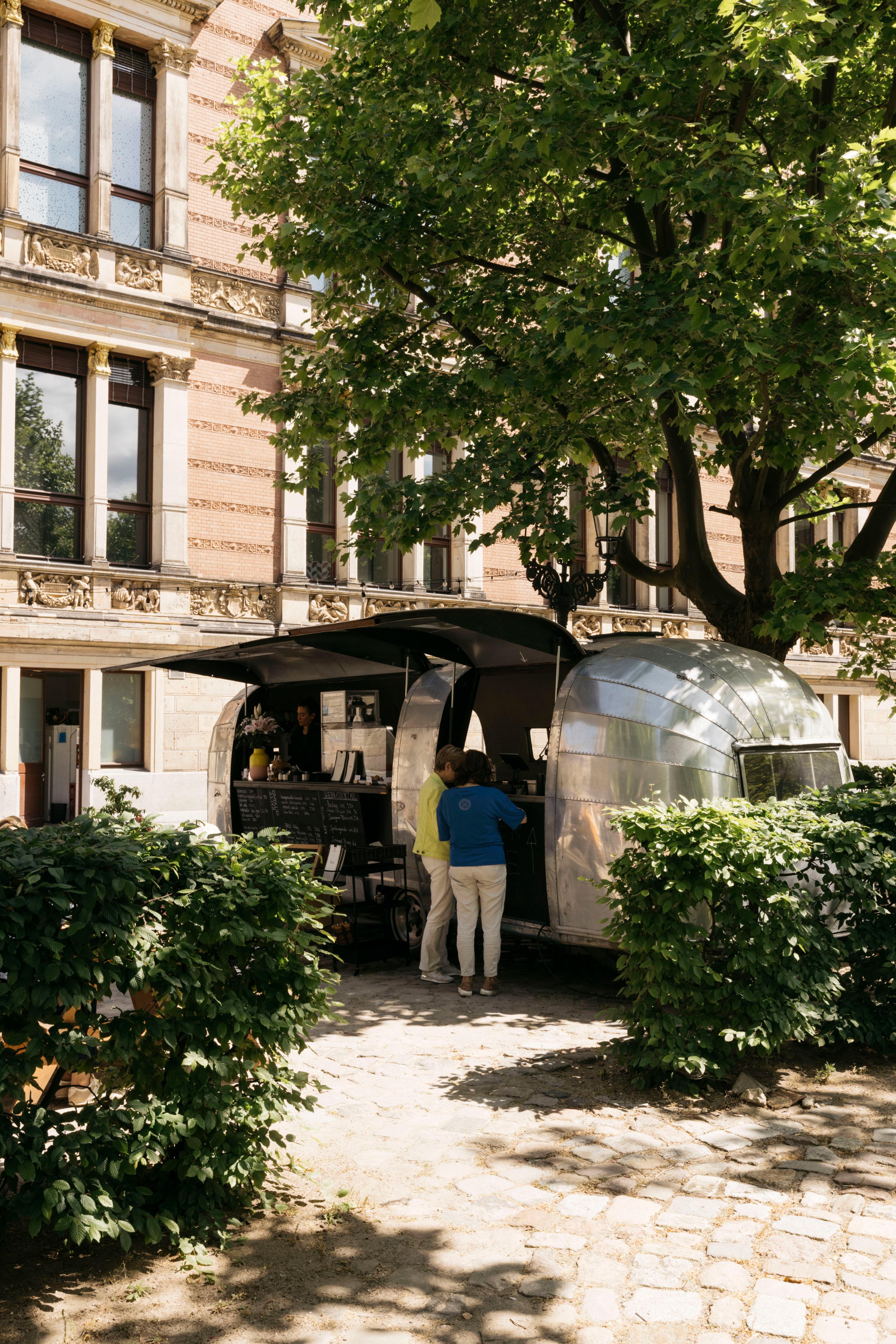 The food truck of the Beba restaurant next to the building of the Gropius Bau.